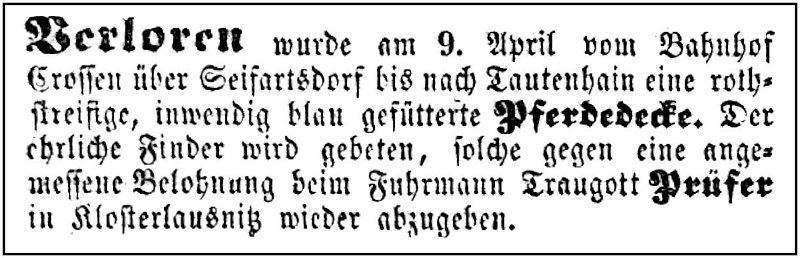 1863-04-09 Kl Pferdedecke verloren
